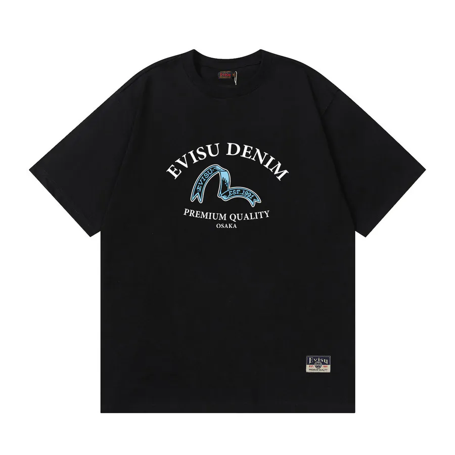 EVISU New Lettering Seagull Print Loose Short Sleeve Casual T Shirt for Couples