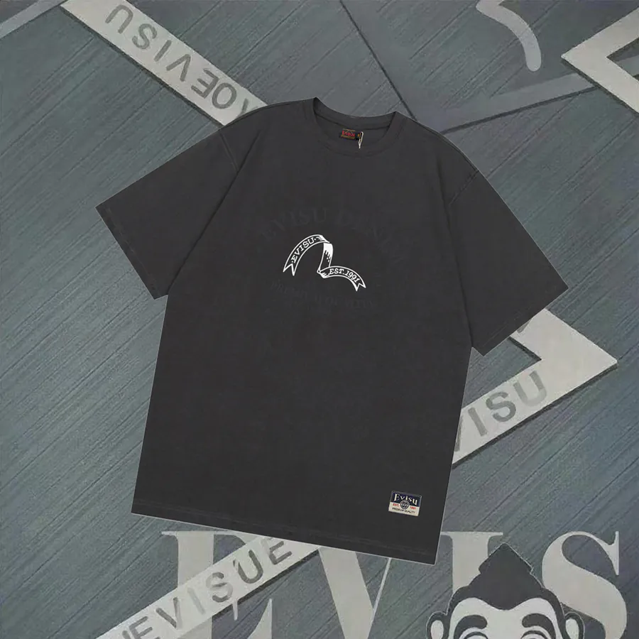EVISU New Letter Small Seagull Print Loose Short Sleeve Casual Couple T恤