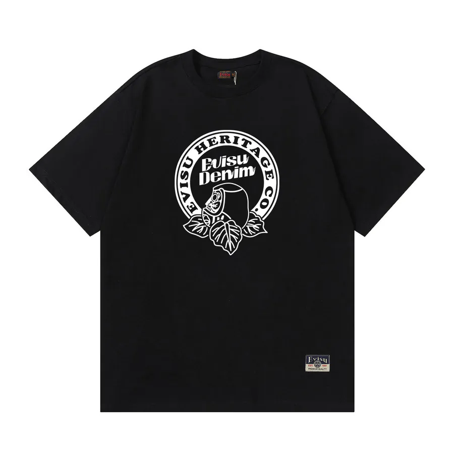 EVISU New Flower Zashiki Dharma Print Loose Short Sleeve Casual Couple T恤