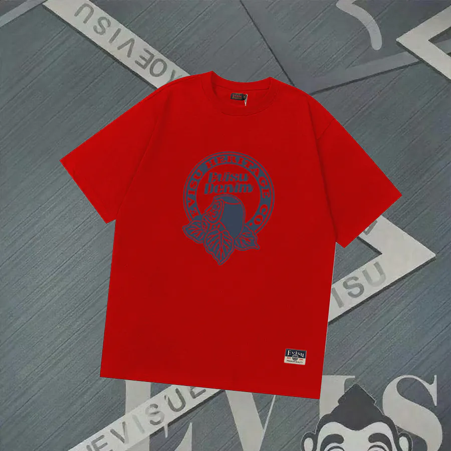 EVISU New Flower Zashiki Dharma Print Short Sleeve Loose Couple T恤