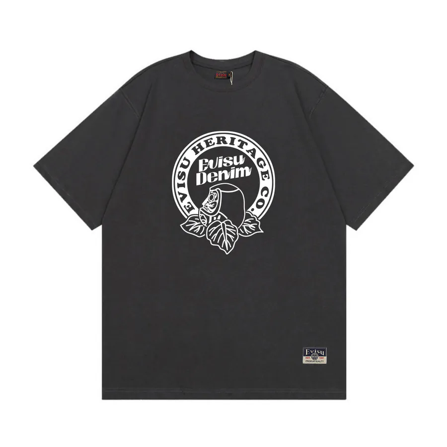 EVISU New Flower Zashiki Dharma Print Loose Short Sleeve Casual T Shirt