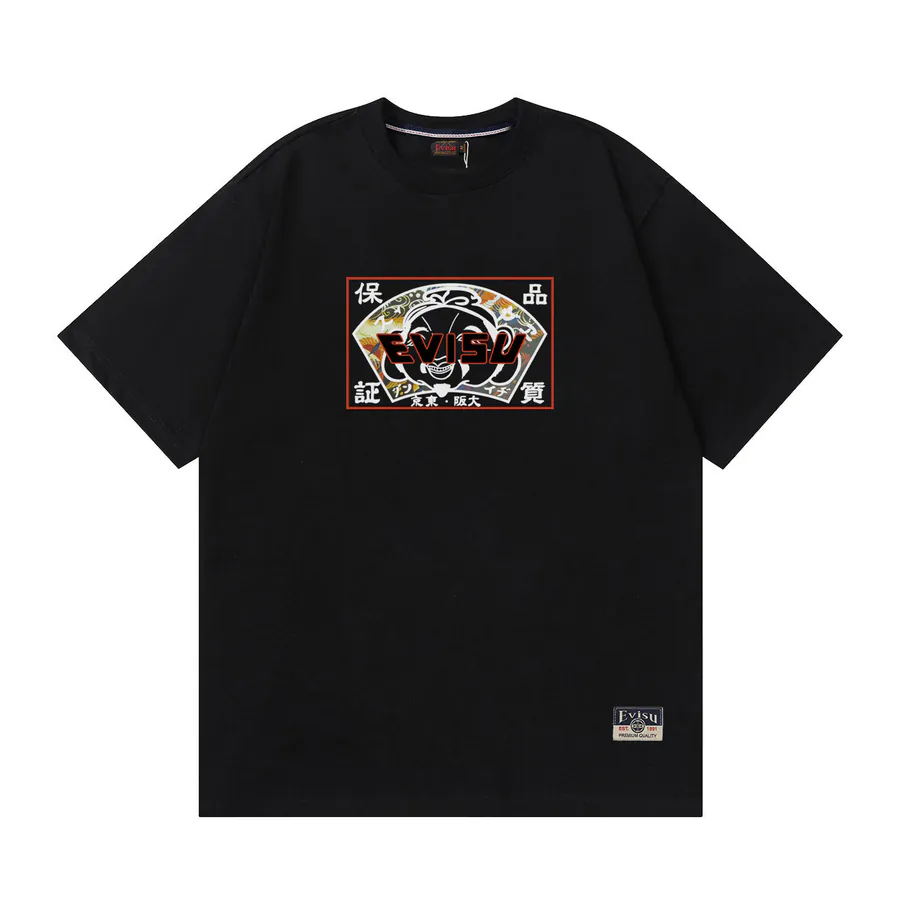 EVISU New Buddha Head Fan Pattern Short Sleeve Loose Fit情侣款