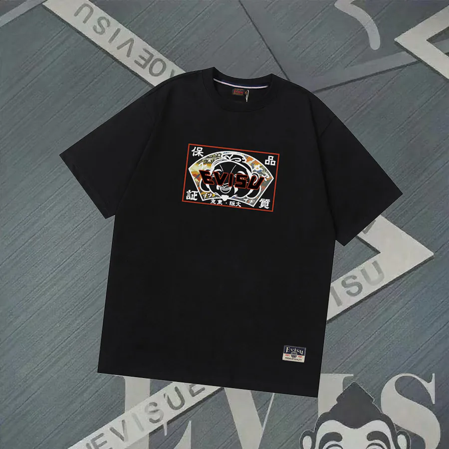 EVISU New Buddha Head Fan Pattern Short Sleeve Loose Fit情侣款