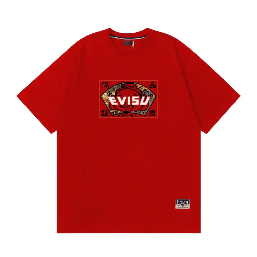 EVISU New Fan Shape Print Short Sleeve Loose Fit Casual Couple T恤
