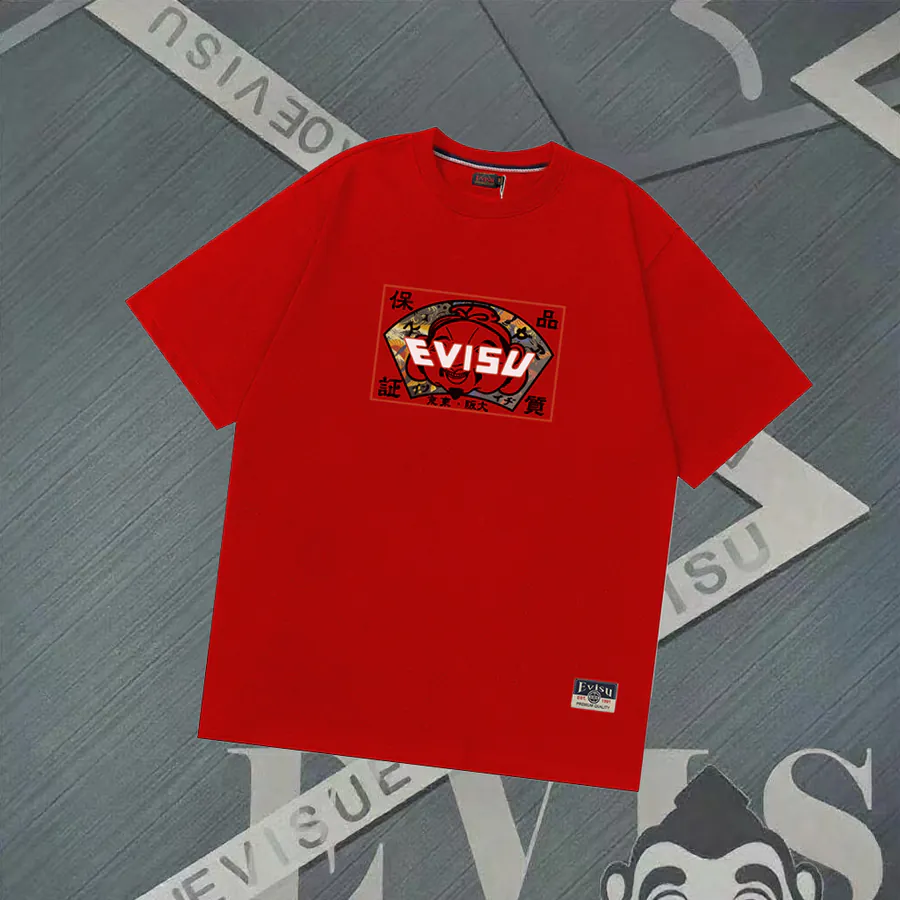 EVISU New Fan Shape Print Short Sleeve Loose Fit Casual Couple T恤