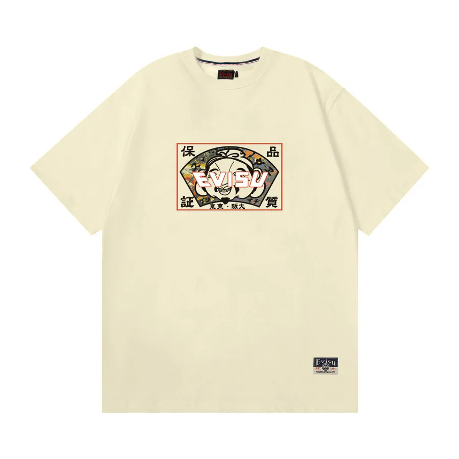 EVISU New Round Neck Print T Shirt, Casual Loose Fit