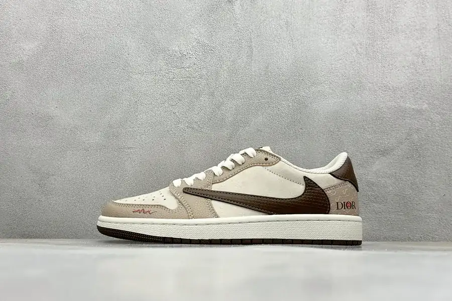 Travis Scott x FENT Design x Air 1 Low OG SP 1 Snake Year Limited Edition, Brown Grained Calfskin, Low Top Cultural Casual Sneakers