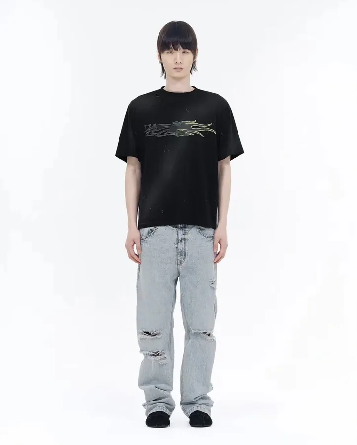 WE11DONE Limited Edition Summer T Shirt with Abstract Metal Logo Print