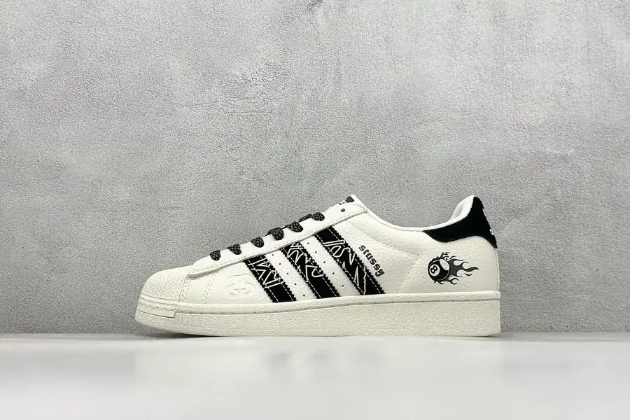 AD Originals Superstar x Stussy White Black