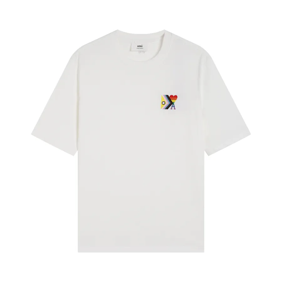 Ami Rainbow Embroidered Heart Print Short Sleeve