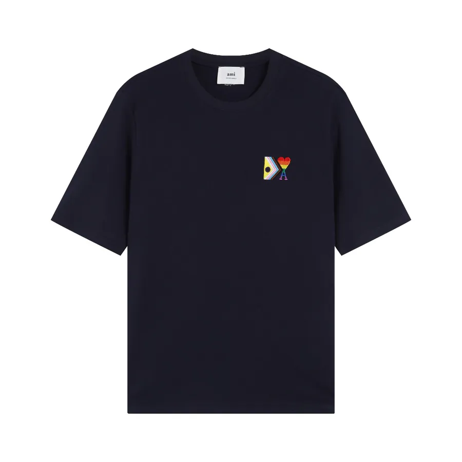 Ami Rainbow Embroidered Heart Print Short Sleeve