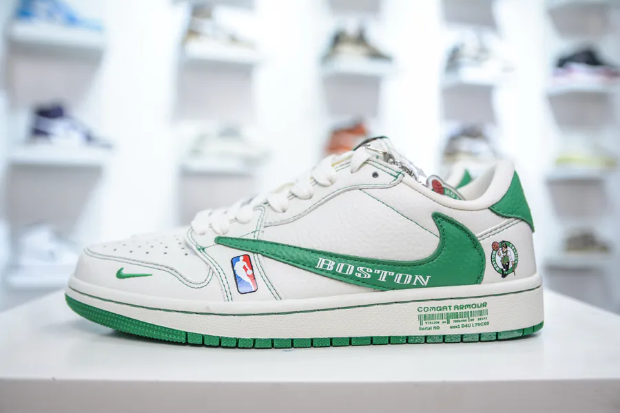 Travis Scott x Fraent Design x Air 1 Low OG SP 1 Boston Celtics White and Green Custom Color
