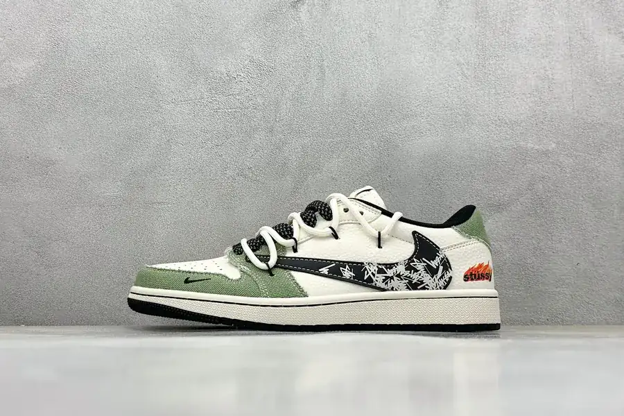 Travis Scott x Air 1 Low Reverse Green and White Full Star Chevron