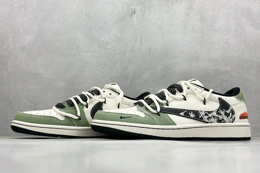 Travis Scott x Air 1 Low Reverse Green and White Full Star Chevron