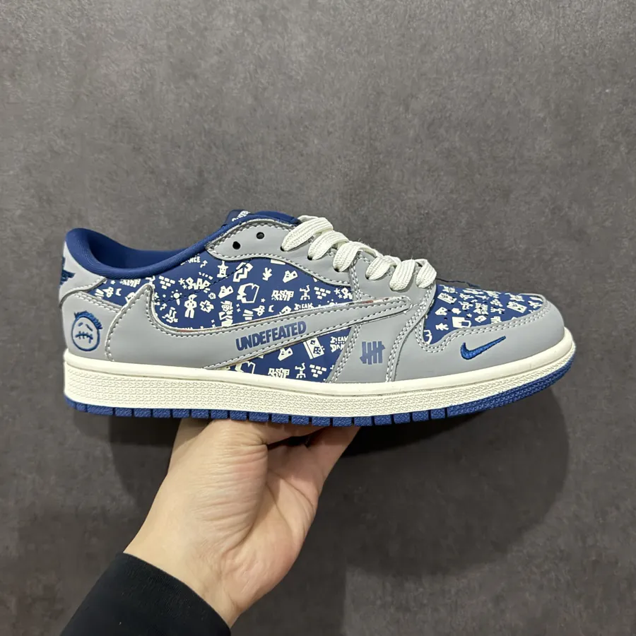Travis Scott x FRAENT Design x Air 1 Low OG SP 1 Gray Blue Ghost Face Cultural Casual Sneakers