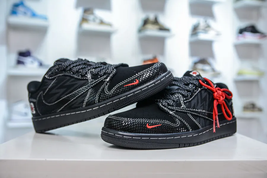 TS x Air Jordan AJ1 Low Snake Year Limited Black Web Snake Pattern