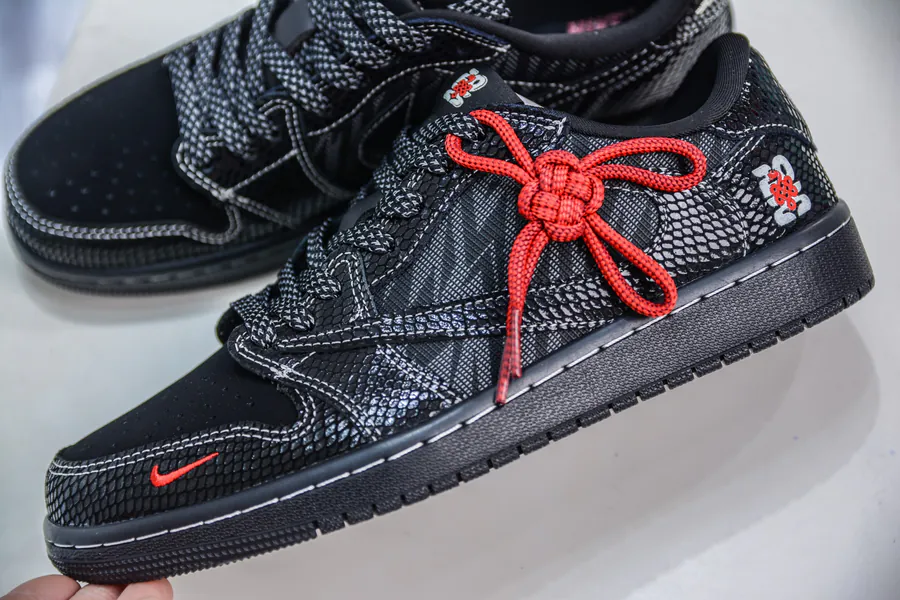 TS x Air Jordan AJ1 Low Snake Year Limited Black Web Snake Pattern