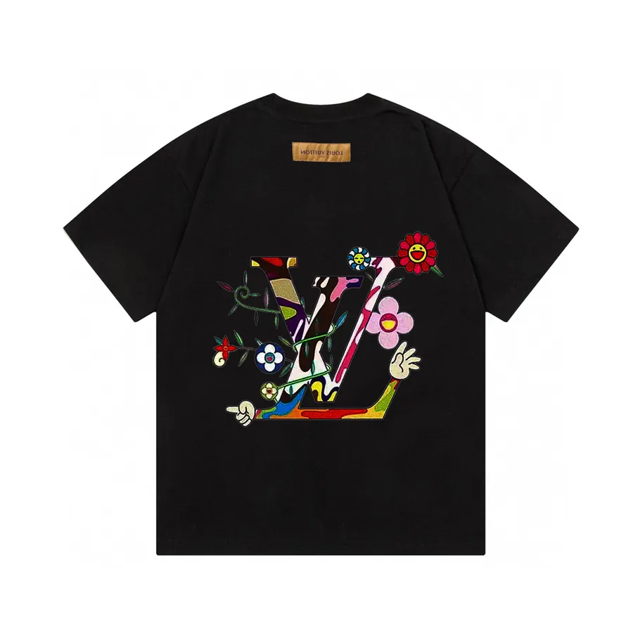 LVV 2025 New Collaboration with Takashi Murakami Sunflower Letter Print Cotton T Shirt