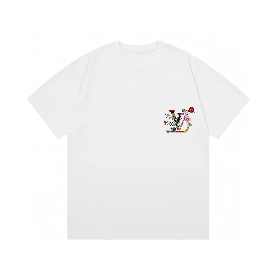 LVV 2025 New Collaboration with Takashi Murakami Sunflower Letter Print Cotton T Shirt