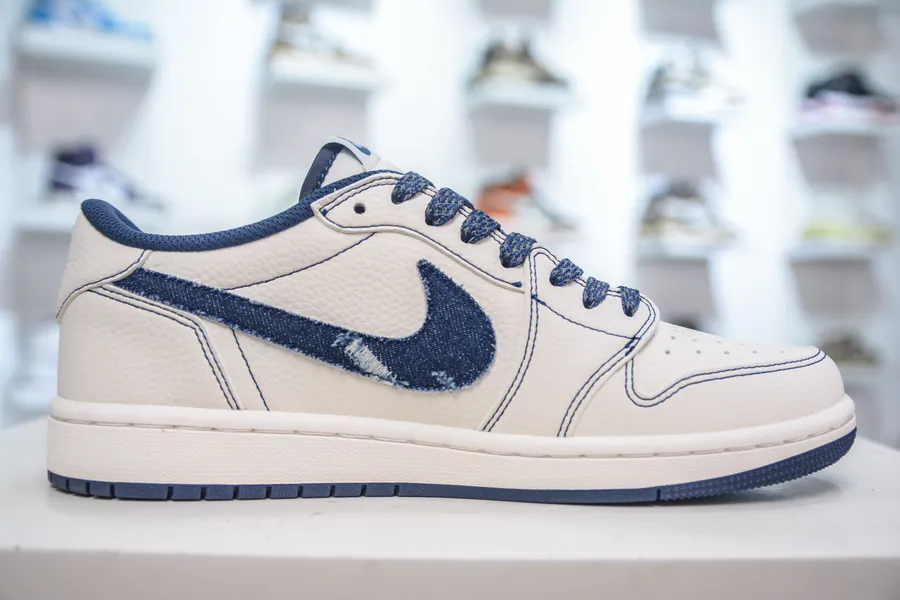 TS x Air Jordan AJ1 Low x Levis White Blue Denim Custom Color