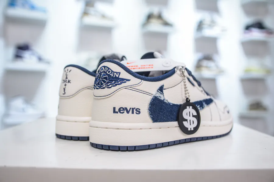 TS x Air Jordan AJ1 Low x Levis White Blue Denim Custom Color
