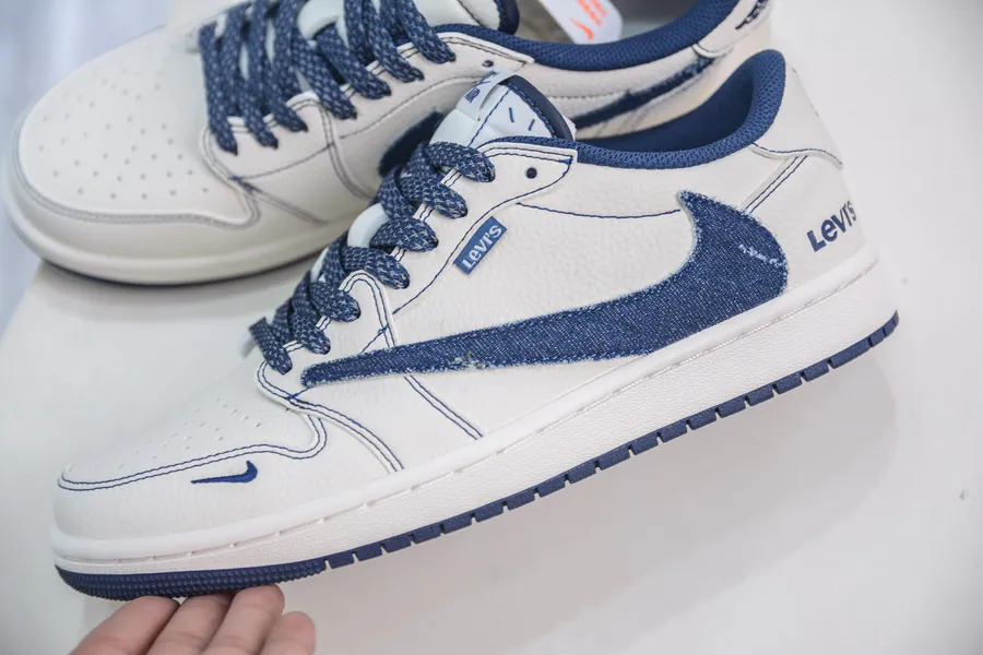TS x Air Jordan AJ1 Low x Levis White Blue Denim Custom Color