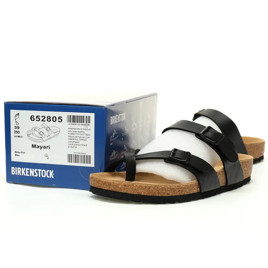 Birkenstock Mayari Sandals Leather Black Brown, Adjustable Buckle, Comfortable Footwear
