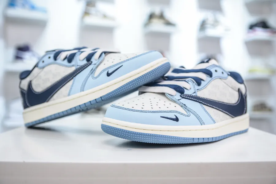 TS x Air 1 Low Collaboration White Blue Custom Color
