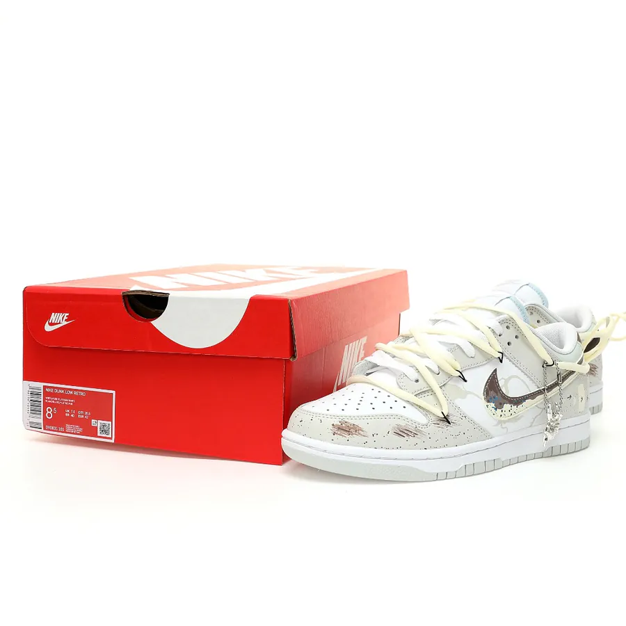SB Dunk Low Lot 'Neutral' Neutral Color, Custom Straps, Casual Urban Sneaker