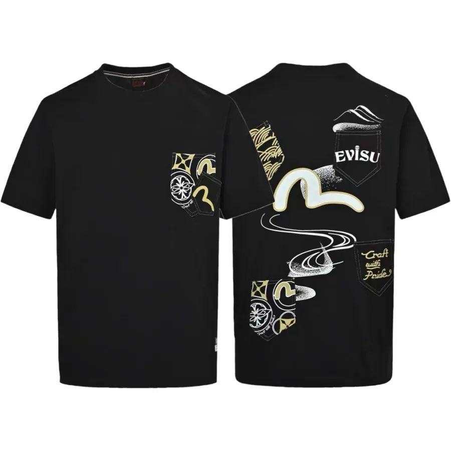 EVISU 2025 Multicolor Print T Shirt with Multiple Pockets