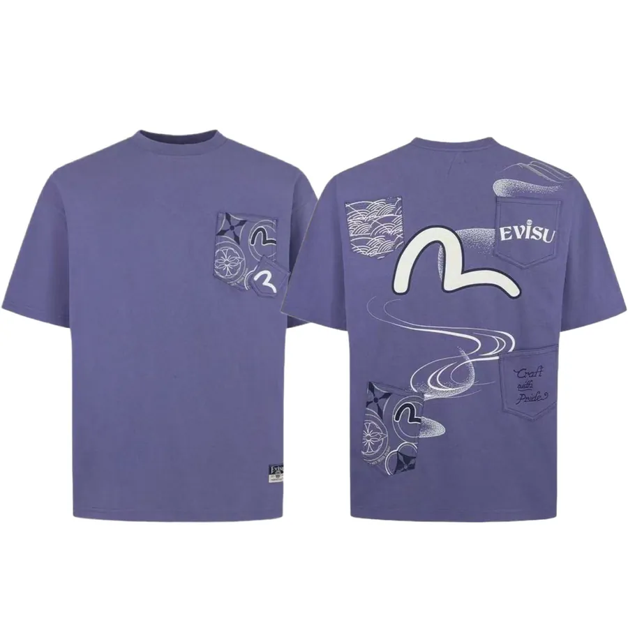 EVISU 2025 Multicolor Print T Shirt with Multiple Pockets