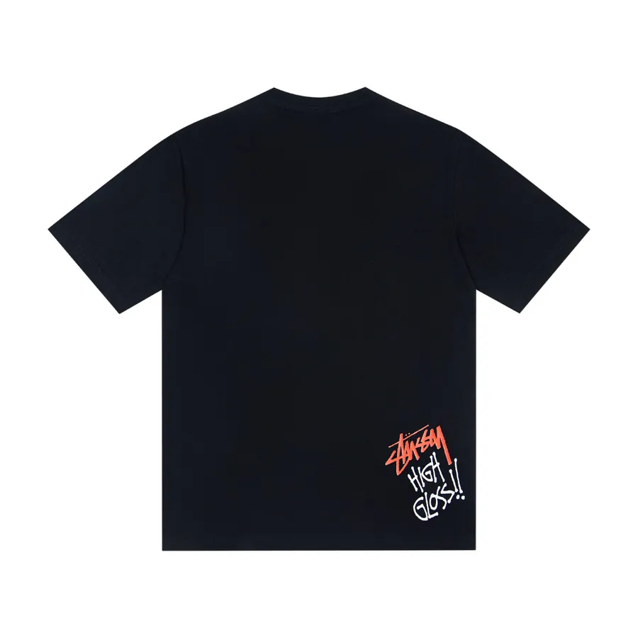 Stussy Hand Painted Spray Can Print Round Neck T Shirt