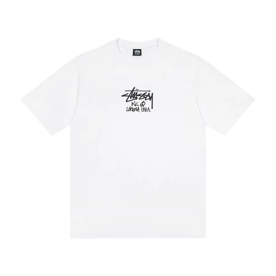 Stussy Chest Logo Print Round Neck Short Sleeve T Shirt