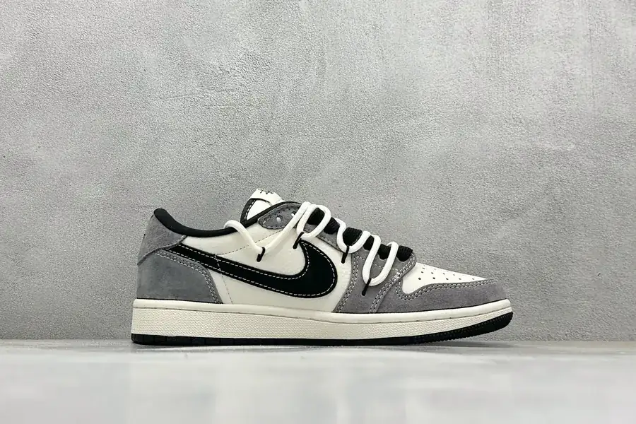 Travis Scott x Air 1 Low Reverse Black and White Croc Strap Sneaker
