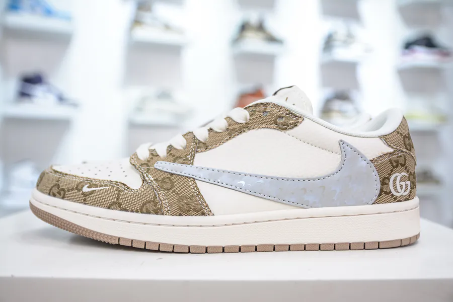 TS x Air 1 Low Collaboration Khaki Denim Fabric, Custom Color, Original Air Pad Module, A Mold Sole, Top Grain Calfskin