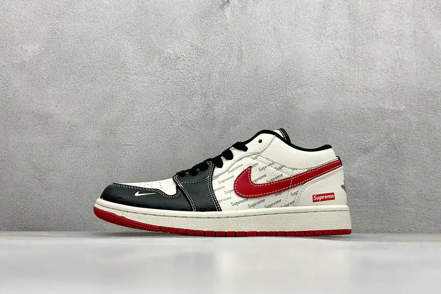 Air Jordan 1 Retro Low x Supreme White Black Red Swoosh