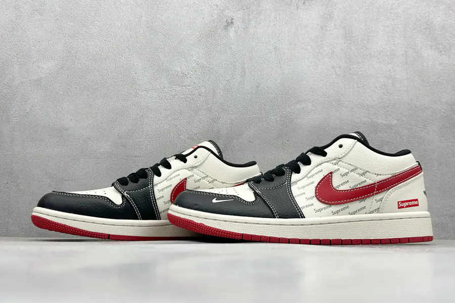 Air Jordan 1 Retro Low x Supreme White Black Red Swoosh