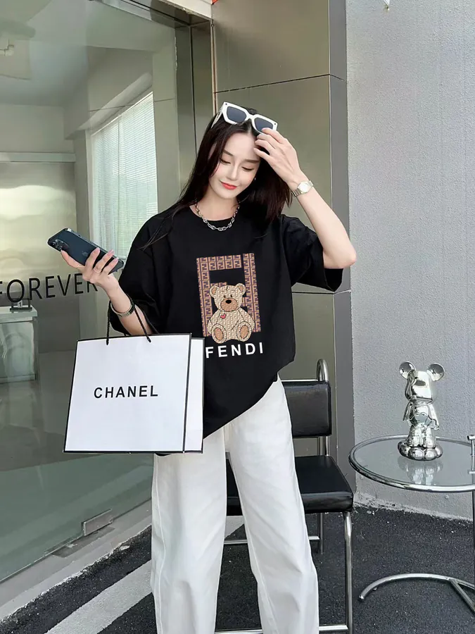 FENDI 25ss Printed Round Neck Short Sleeve T Shirt