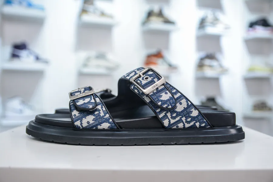 DIO 24s New Official Launch Aqua Round Toe Flat Sandals with Denim Letter Print
