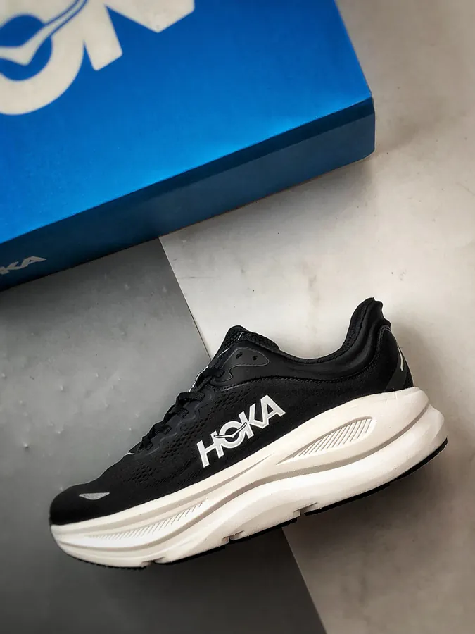 Hoka One One Bondi 9 Black and White Running Shoes