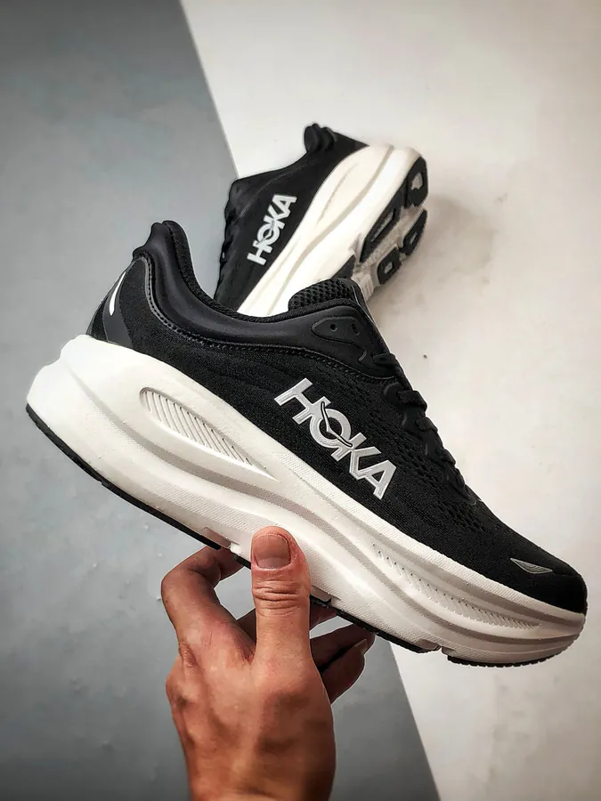 Hoka One One Bondi 9 Black and White Running Shoes