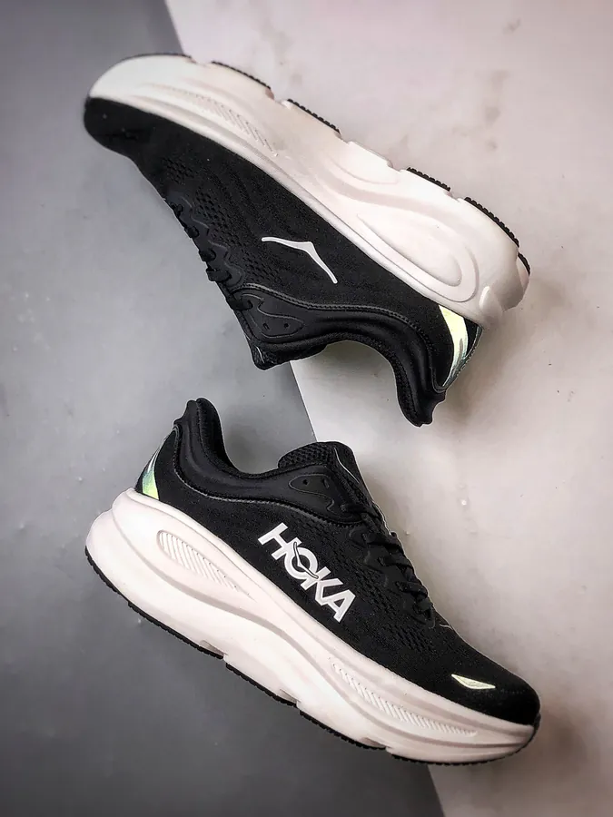Hoka One One Bondi 9 Black and White Running Shoes