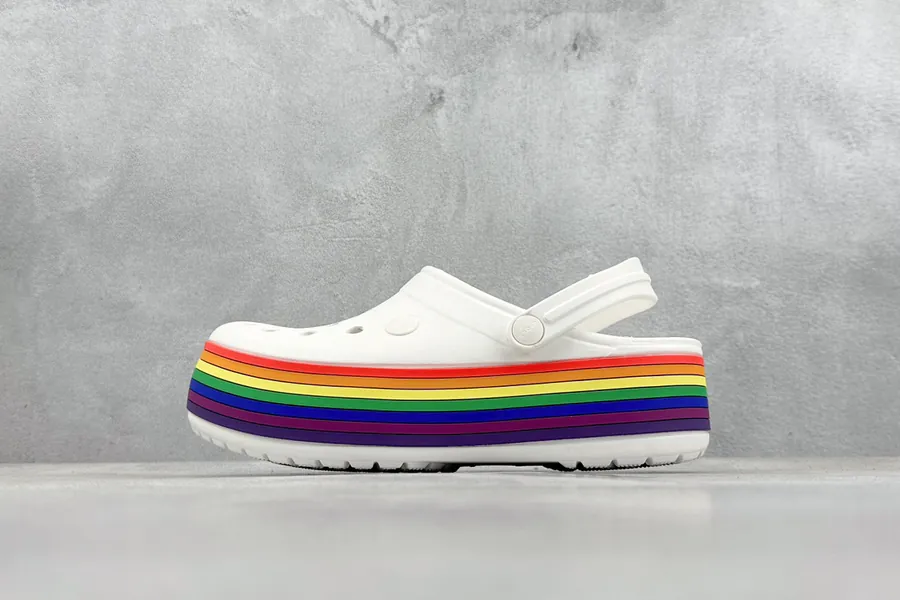 Crocs Crocband Platform Rainbow Comfortable Thicker Sole Sandals with Adjustable Strap