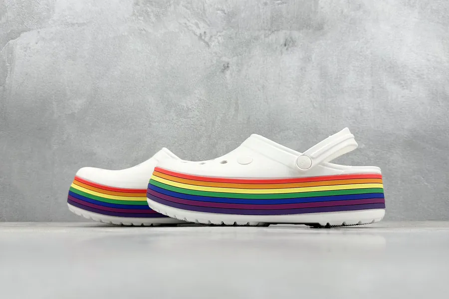 Crocs Crocband Platform Rainbow Comfortable Thicker Sole Sandals with Croslite Material