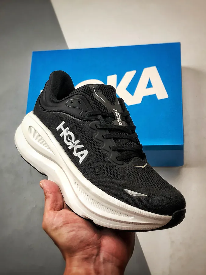 Hoka One One Bondi 9 Black and White Running Shoes