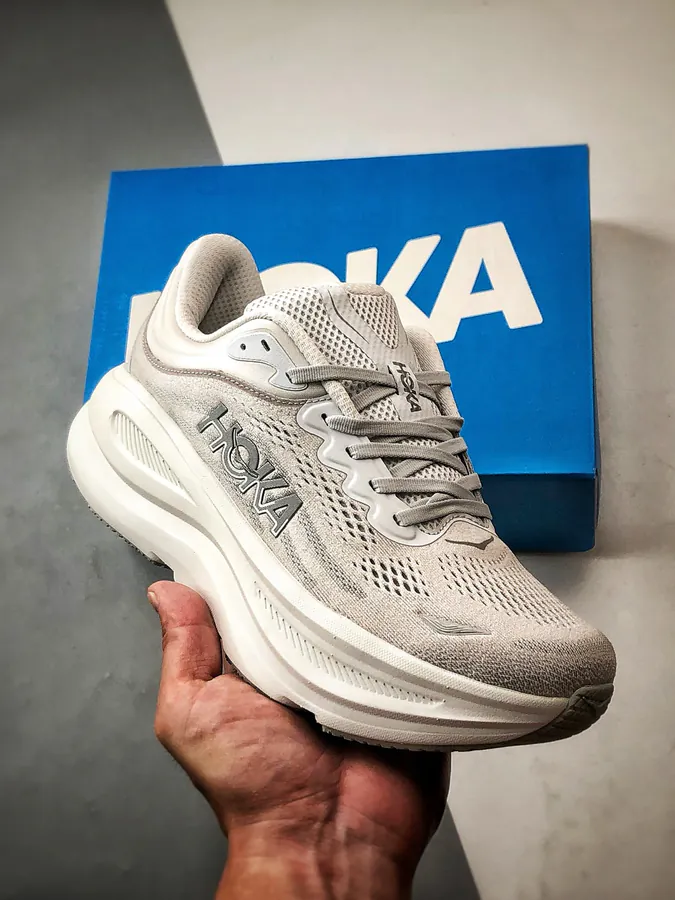 Hoka One One Bondi 9 Silver White Running Shoes