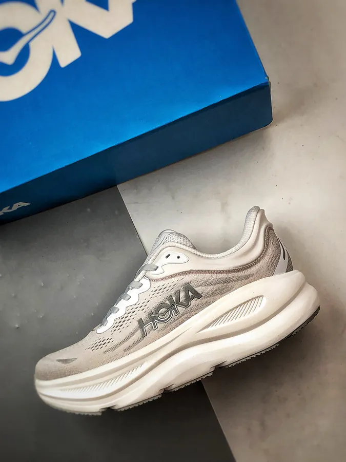 Hoka One One Bondi 9 Silver White Running Shoes