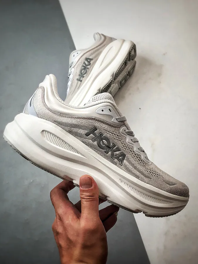 Hoka One One Bondi 9 Silver White Running Shoes