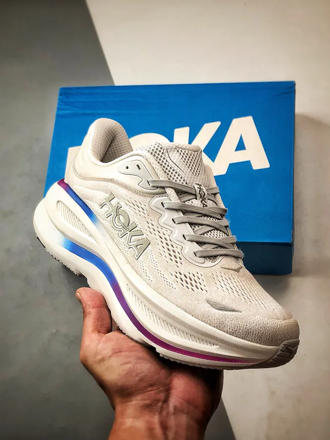Hoka One One Bondi 9 Grey White Running Shoes