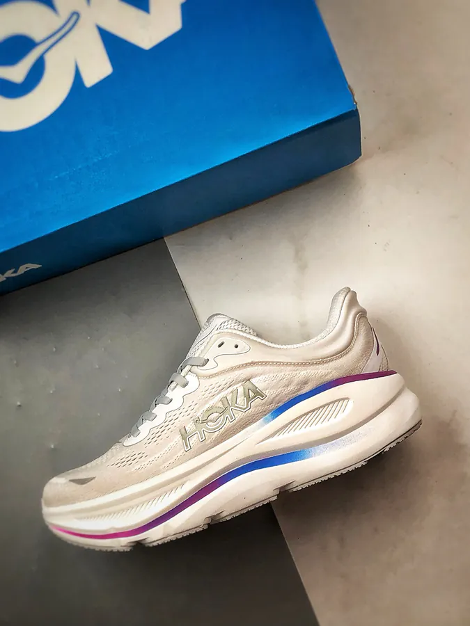 Hoka One One Bondi 9 Grey White Running Shoes